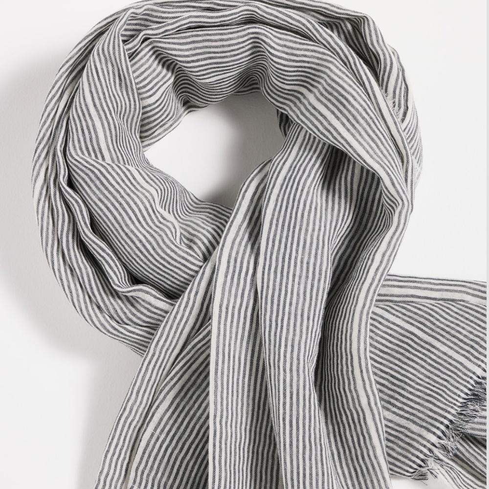Vince Cotton Micro Stripe Gauze Cotton Airy Summer Light Beige Scarf Wrap